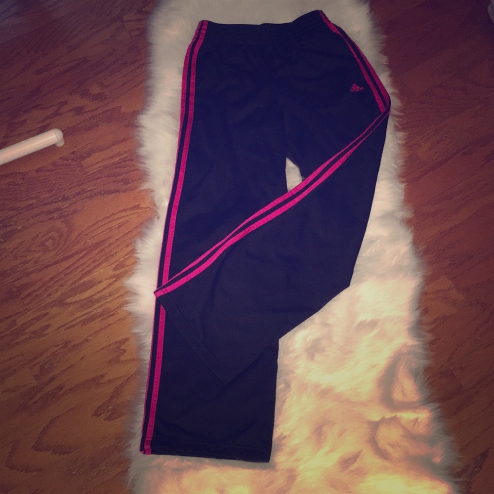 Adidas black pant with hot pink double stripe leg